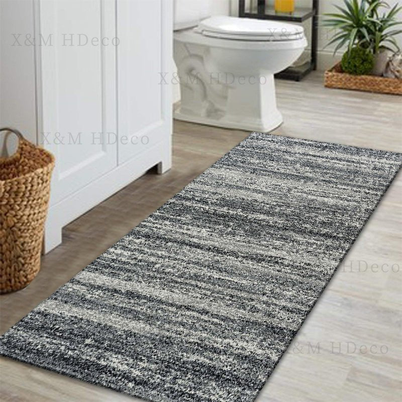 Elegante alfombra pasillera en gris: Antideslizante, versátil para pasillos, cocina, lavandería - Duradera, 100% poliéster con diseño desgastado - SACASUSA