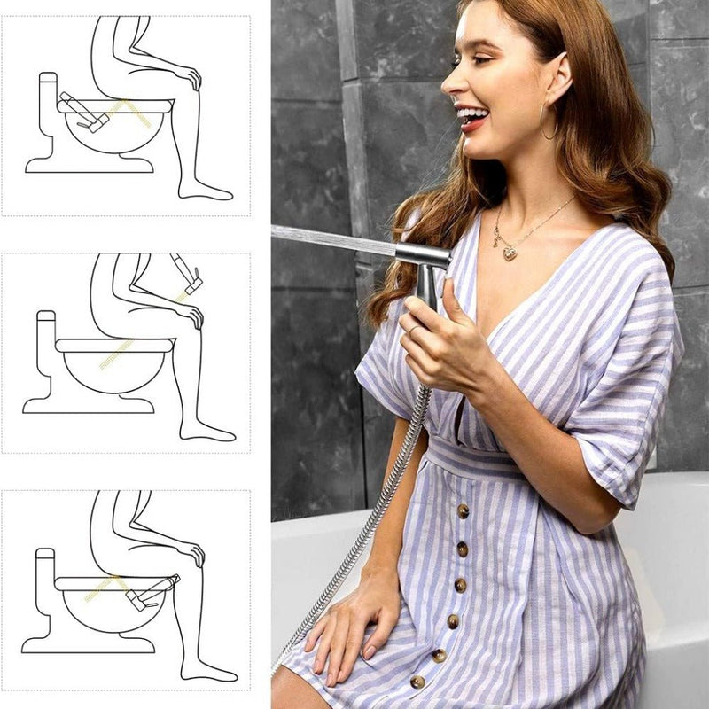 Elegante conjunto de pulverizador de bidé de acero inoxidable montado en la pared de 3 piezas - Limpieza definitiva con control de presión fácil e ideal solución de lavado de pañales - SACASUSA