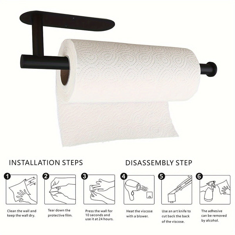 Elegante y Duradero Soporte de Toalla de Papel de Acero Inoxidable Montado en la Pared, Autoadhesivo con Almacenamiento Extra - Indispensable en la Cocina y el Baño - SACASUSA