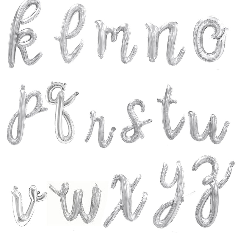 Escritura cursiva Frase plateada personalizada Elija su número de letra Alfabeto Globo Banner Baby Shower / Feliz cumpleaños Personalización Minúsculas