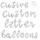 Cursive Script Custom Silver Phrase Choose Your Letter Number Alphabet Balloon Banner Baby Shower / Happy Birthday Personalization Lowercase