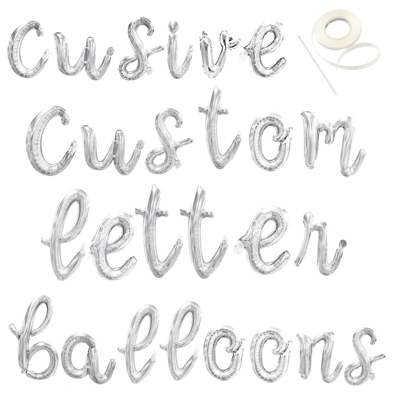 Escritura cursiva Frase plateada personalizada Elija su número de letra Alfabeto Globo Banner Baby Shower / Feliz cumpleaños Personalización Minúsculas