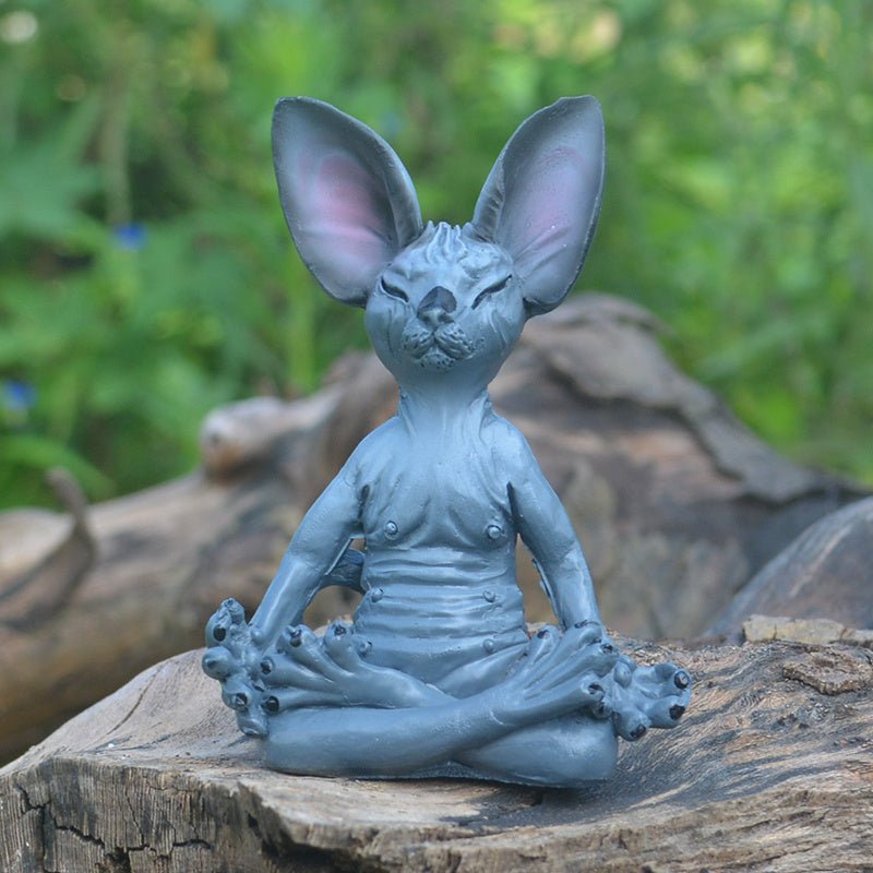 Estatuilla de gato de jardín, estatua de gato meditando, estatuillas de mini gato, escultura de estatuilla de gato - SACASUSA