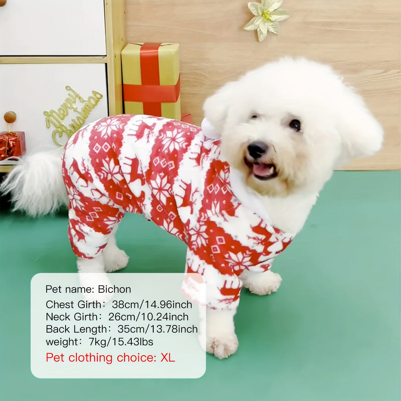 Festivo Pijama Navideño con Capucha de Reno para Perros Pequeños y Medianos, Cachorros - Delightful Mono 100% Poliéster, Cuidado Fácil Sólo a Mano - SACASUSA