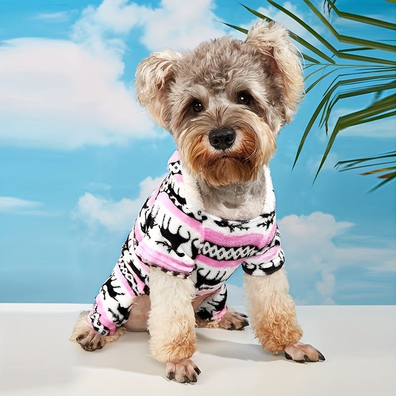 Festivo Pijama Navideño con Capucha de Reno para Perros Pequeños y Medianos, Cachorros - Delightful Mono 100% Poliéster, Cuidado Fácil Sólo a Mano - SACASUSA