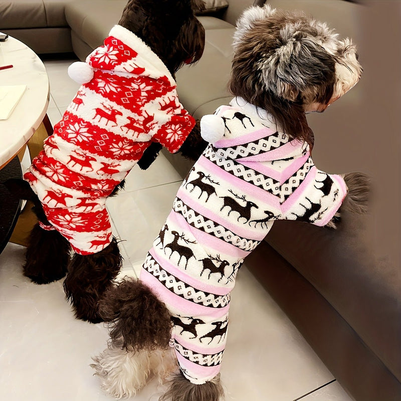 Festivo Pijama Navideño con Capucha de Reno para Perros Pequeños y Medianos, Cachorros - Delightful Mono 100% Poliéster, Cuidado Fácil Sólo a Mano - SACASUSA