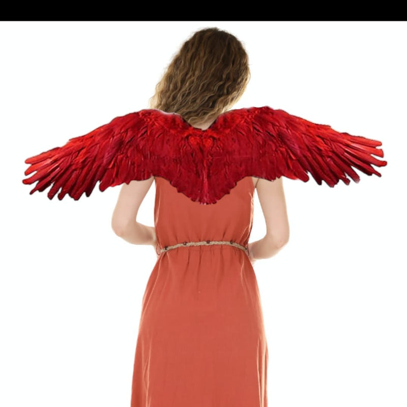 Fiesta de disfraces de Halloween de plumas rojas grandes hechas a mano Alas de ángel con halo para mujeres y hombres adultos - SACASUSA