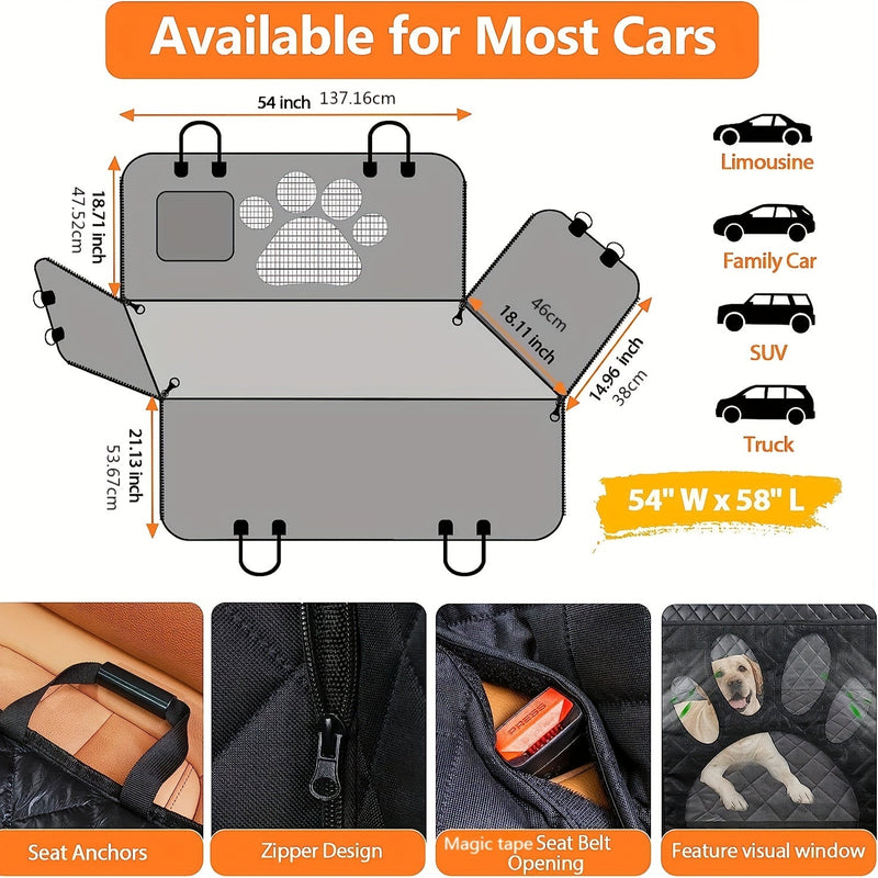 Funda Impermeable para Asientos de Coche para Mascotas y Niños - Cremallera Lateral, Ventana de Malla, Protección de Puertas - Apta para Autos, Camiones y SUVs - SACASUSA