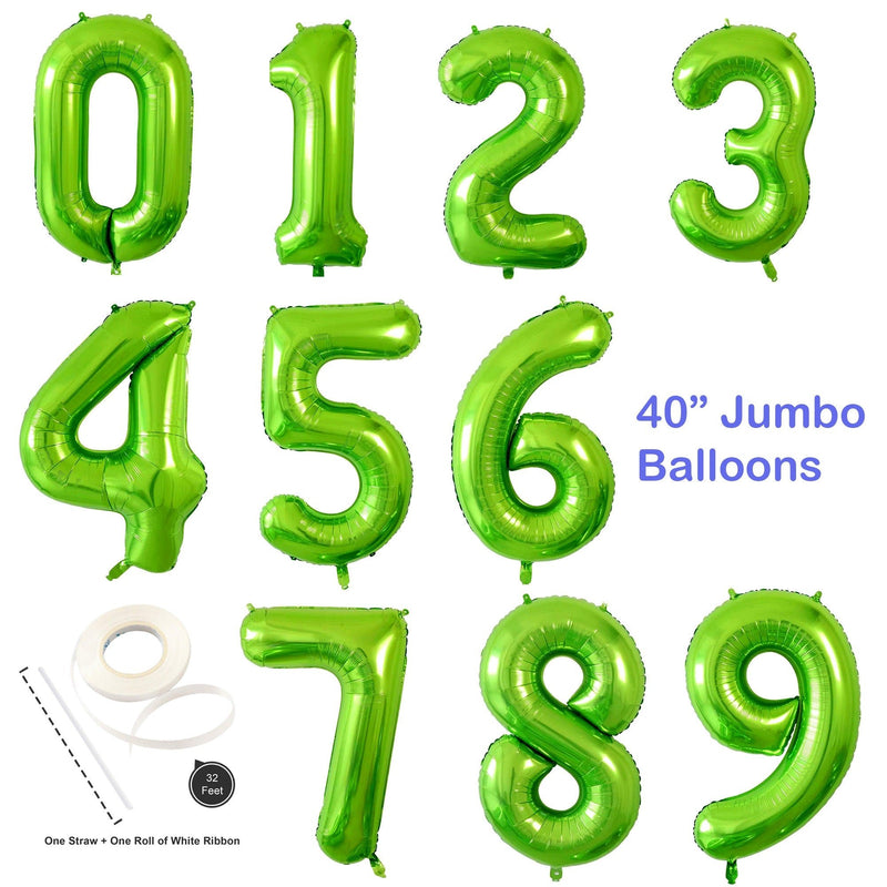 Globos con números de Mylar de aluminio verde gigante de 40 pulgadas para niño y niña, 1, 2, 3, 4, 5, 6, 7, 8, 9, 0, decoraciones para fiesta de cumpleaños, suministros para fiesta de aniversario de años - SACASUSA