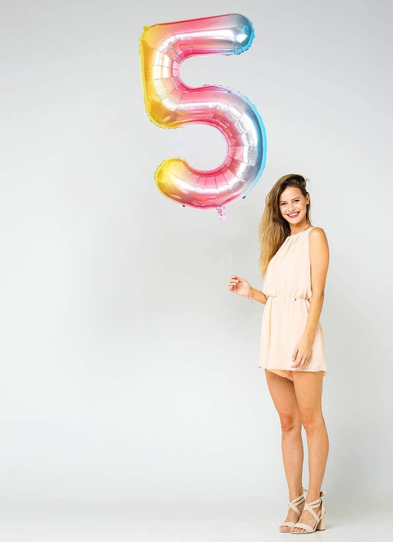 Globos con números Mylar de lámina de arcoá­ris Jumbo de 40 pulgadas para niña 1, 2, 3, 4, 5, 6, 7, 8, 9, 0, decoraciones para fiesta de cumpleaños, años de antigá¼edad, fiesta de aniversario para niña - SACASUSA