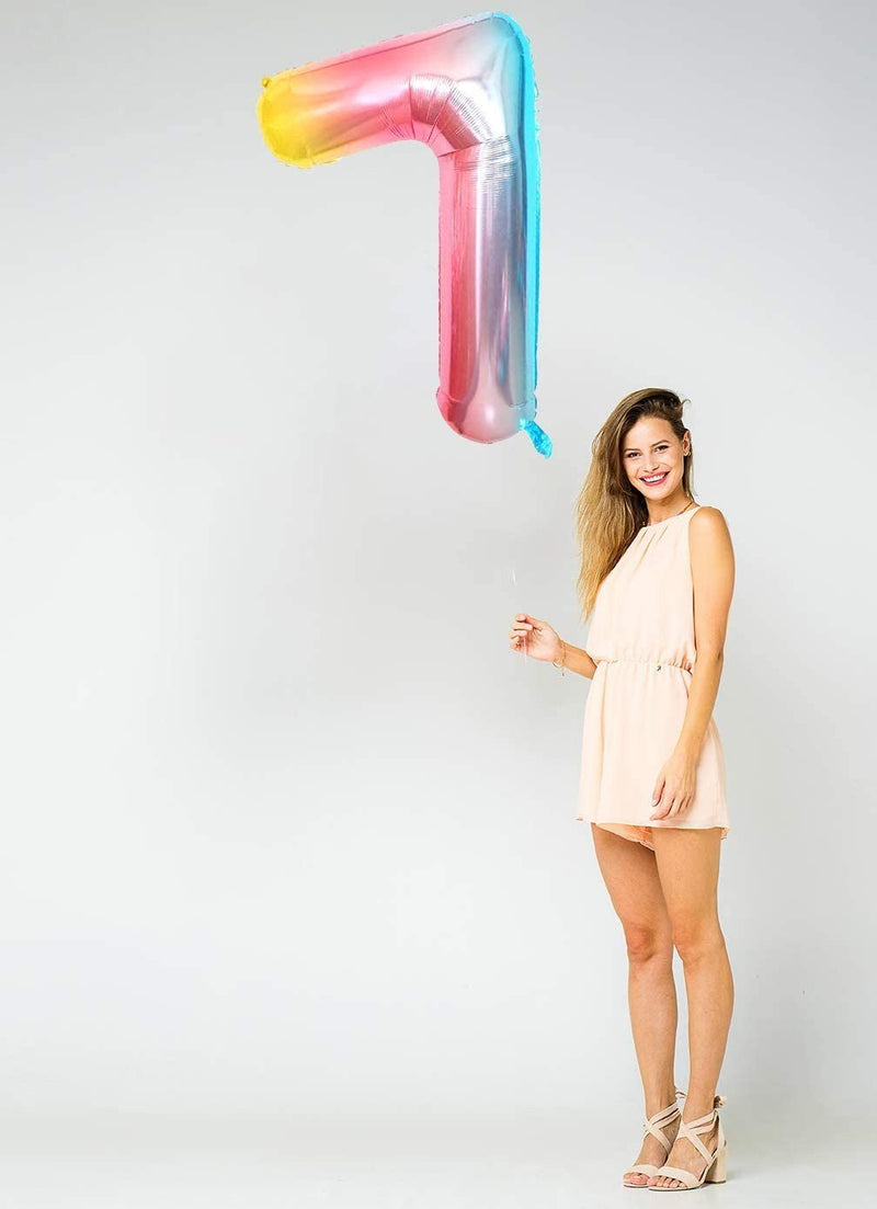 Globos con números Mylar de lámina de arcoá­ris Jumbo de 40 pulgadas para niña 1, 2, 3, 4, 5, 6, 7, 8, 9, 0, decoraciones para fiesta de cumpleaños, años de antigá¼edad, fiesta de aniversario para niña - SACASUSA