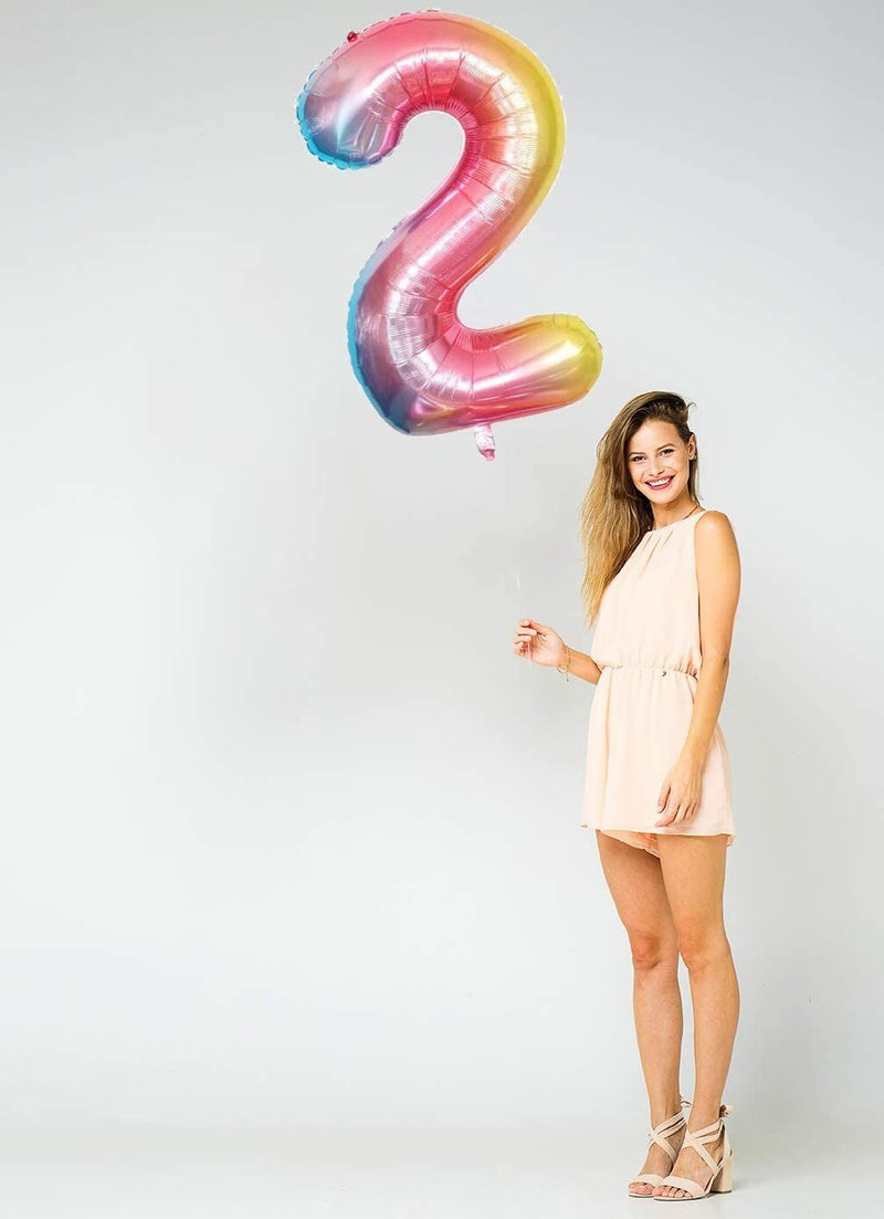 Globos con números Mylar de lámina de arcoá­ris Jumbo de 40 pulgadas para niña 1, 2, 3, 4, 5, 6, 7, 8, 9, 0, decoraciones para fiesta de cumpleaños, años de antigá¼edad, fiesta de aniversario para niña - SACASUSA