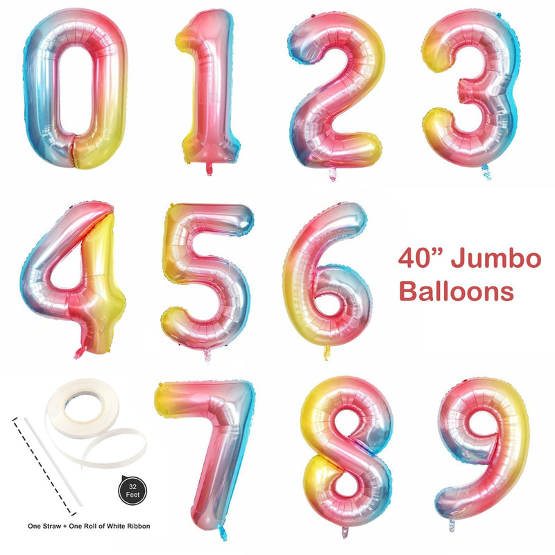 Globos con números Mylar de lámina de arcoá­ris Jumbo de 40 pulgadas para niña 1, 2, 3, 4, 5, 6, 7, 8, 9, 0, decoraciones para fiesta de cumpleaños, años de antigá¼edad, fiesta de aniversario para niña - SACASUSA