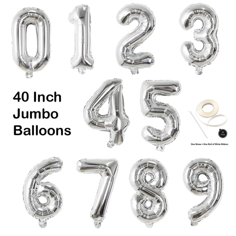 Globos con números Mylar de lámina plateada Jumbo de 40 pulgadas para niña 1, 2, 3, 4, 5, 6, 7, 8, 9, 0, decoraciones para fiesta de cumpleaños, años de antigá¼edad, fiesta de aniversario para niña - SACASUSA