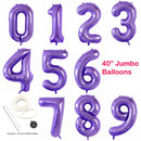Globos de helio con números gigantes, color morado, 40 ", 0,1,2,3,4,5,6,7,8,9, decoración para fiesta de boda y cumpleaños - SACASUSA