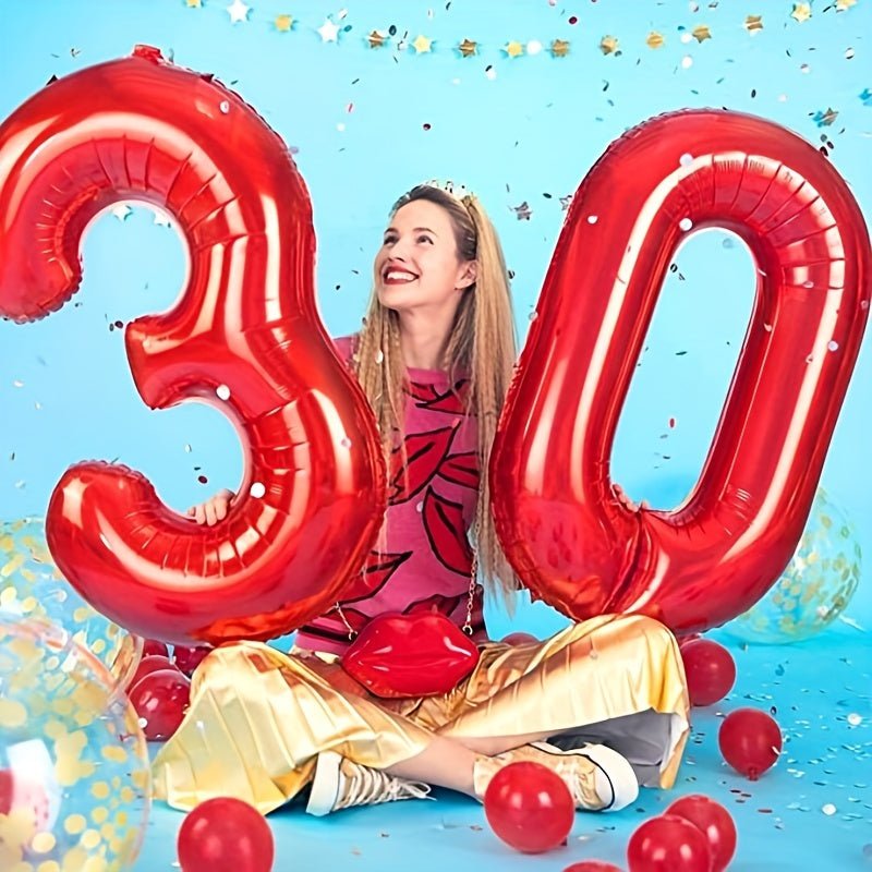 Globos de Número Rojo de 40 Pulgadas Premium para Fiestas y Sesiones de Fotos - Rellenables con Helio, Ideales para Todas las Celebraciones - SACASUSA