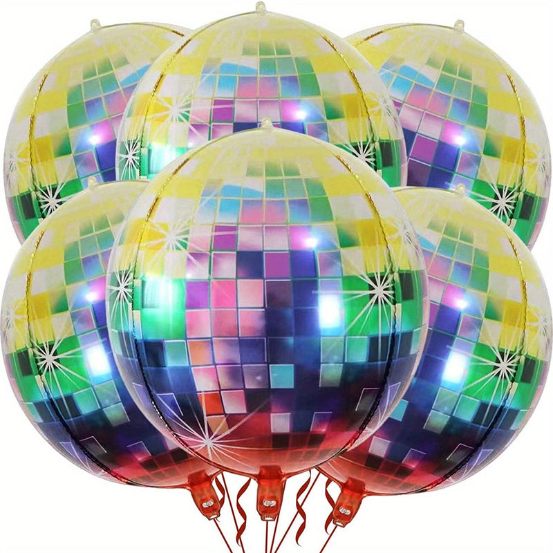 Globos Metálicos en Forma de Bola Disco de 22 Pulgadas (Paquete de 6) - Ideales para Fiestas Disco, Retro y Navideñas, Edades 14+, ¡Reviva los Años 70, 80 y 90! - SACASUSA