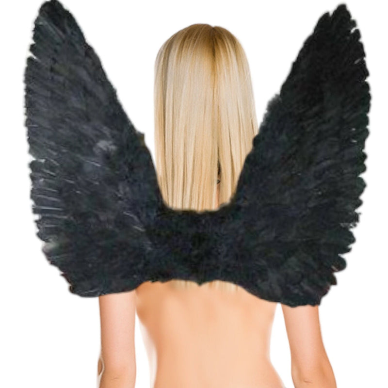 Grandes alas de ángel con plumas negras de 26x22 pulgadas para adultos, mujeres y hombres, accesorios de fotografá­a para disfraces de fiesta de Halloween con Halo gratis - SACASUSA