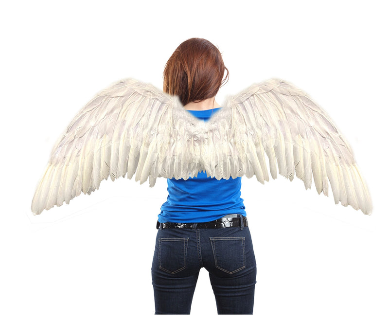 Grandes alas de ángel de hadas grandes de plumas blancas de 47 x 17 pulgadas con halo gratis para alas de disfraces de Halloween Hombres Mujeres Adultos L XXL - SACASUSA