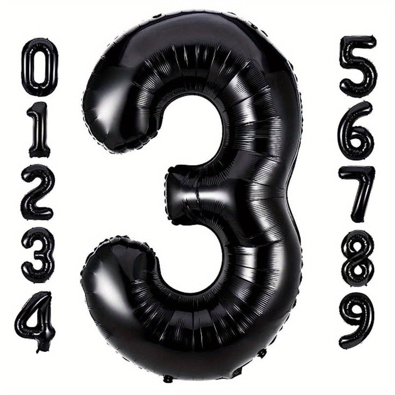 Grandes Globos de Mylar de Foil Negro de 40 Pulgadas - Kit Numérico Versátil con Cinta y Pajita para Celebraciones Memorables - Apto para Mayores de 14 Años - SACASUSA