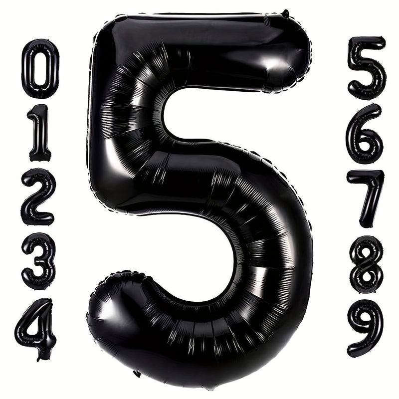 Grandes Globos de Mylar de Foil Negro de 40 Pulgadas - Kit Numérico Versátil con Cinta y Pajita para Celebraciones Memorables - Apto para Mayores de 14 Años - SACASUSA