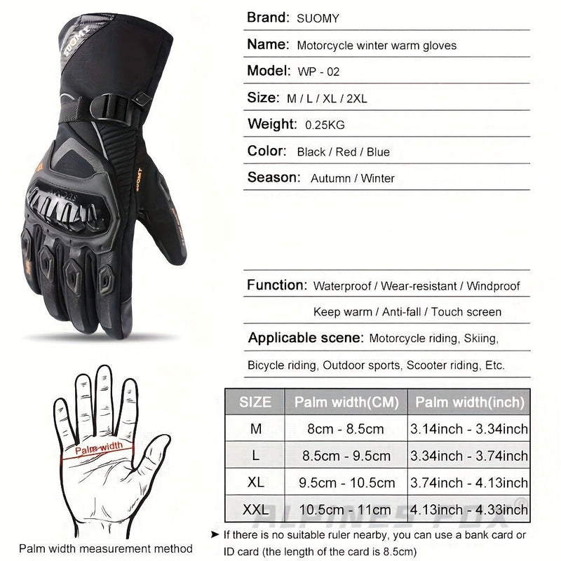 Guantes de Motocicleta Suomy para Todo Clima: Unisex, Hechos de Poliéster, Impermeables y a Prueba de Viento, Garantizando Calidez y Seguridad con Cierre de Cordón - SACASUSA