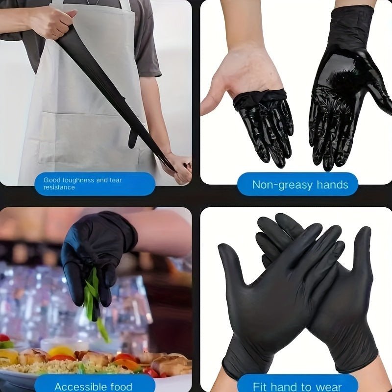 Guantes de Nitrilo Negro Multiusos: Desechables, Impermeables, sin Látex, sin Polvo para Limpieza, Preparación de Alimentos, Jardinería y Uso en Salones de Belleza (20/40/100pcs) - SACASUSA