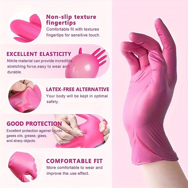 Guantes de nitrilo rosados, versátiles y sin alergias - Sin látex, sin polvo, resistentes al agua, duraderos para tareas domésticas de múltiples propósitos (Paquete de 6/30/40/60pcs) - SACASUSA