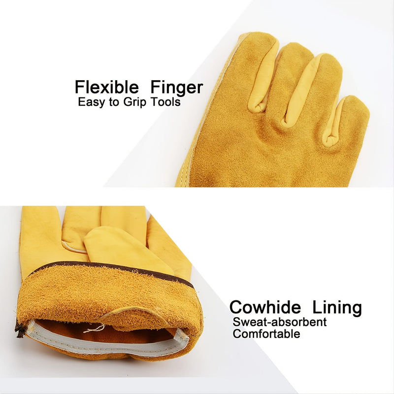 Guantes de Trabajo de Cuero Resistente - Impermeables, Resistentes a Rasgaduras, con Agarre Flexible para Uso Versátil. Diseño Ambidiestro para Hombres y Mujeres. Ideal para Tareas de Gran Intensidad - SACASUSA