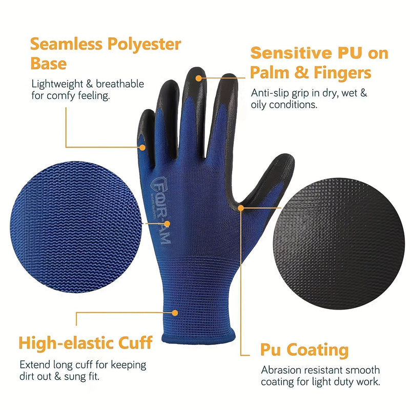 Guantes de Trabajo Ultraligeros con Revestimiento de PU y Agarre Excelente - Caparazón de Nylon Duradero, Puño de Punto Seguro, Ideal para Tareas Ligeras y Construcción, Diseño Ambidiestro - SACASUSA