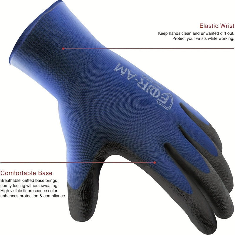 Guantes de Trabajo Ultraligeros con Revestimiento de PU y Agarre Excelente - Caparazón de Nylon Duradero, Puño de Punto Seguro, Ideal para Tareas Ligeras y Construcción, Diseño Ambidiestro - SACASUSA