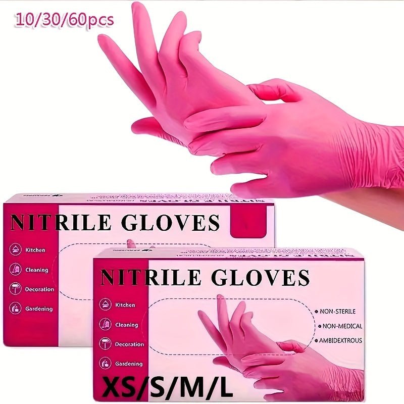 Guantes desechables rosados de 10/60pcs, Libres de Látex, Resistente al agua y Anti-estáticos: Versátiles para Cocina, Jardinería, Artesanía - Nitrilo Duradero, Ambidiestro! - SACASUSA