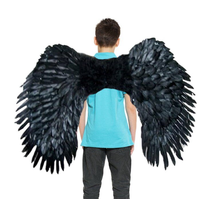 Hecho a mano XXL grande negro pluma hada ángel alas hombres mujeres Halloween traje fiesta XXL - SACASUSA