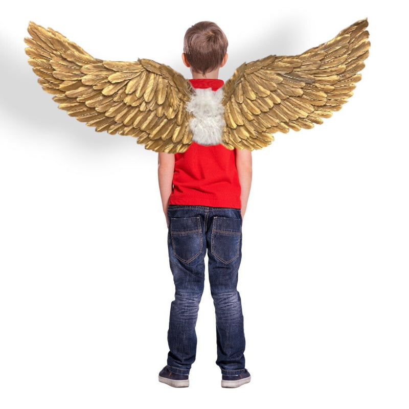 Hermosas alas de ángel con plumas doradas de gran tamaño para niños grandes, adolescentes, adultos, mujeres o hombres, alas de disfraces de Halloween, accesorios para fotos de cosplay - SACASUSA