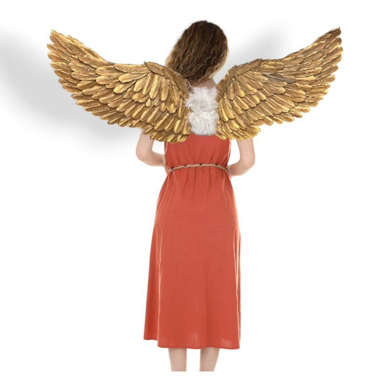 Hermosas alas de ángel con plumas doradas de gran tamaño para niños grandes, adolescentes, adultos, mujeres o hombres, alas de disfraces de Halloween, accesorios para fotos de cosplay - SACASUSA