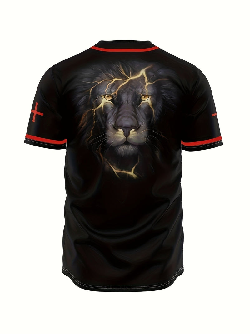 Jersey de Béisbol Ligero para Hombre | Fácil Mantenimiento, Transpirable | Camiseta Casual con Botones y Estampado de León - SACASUSA