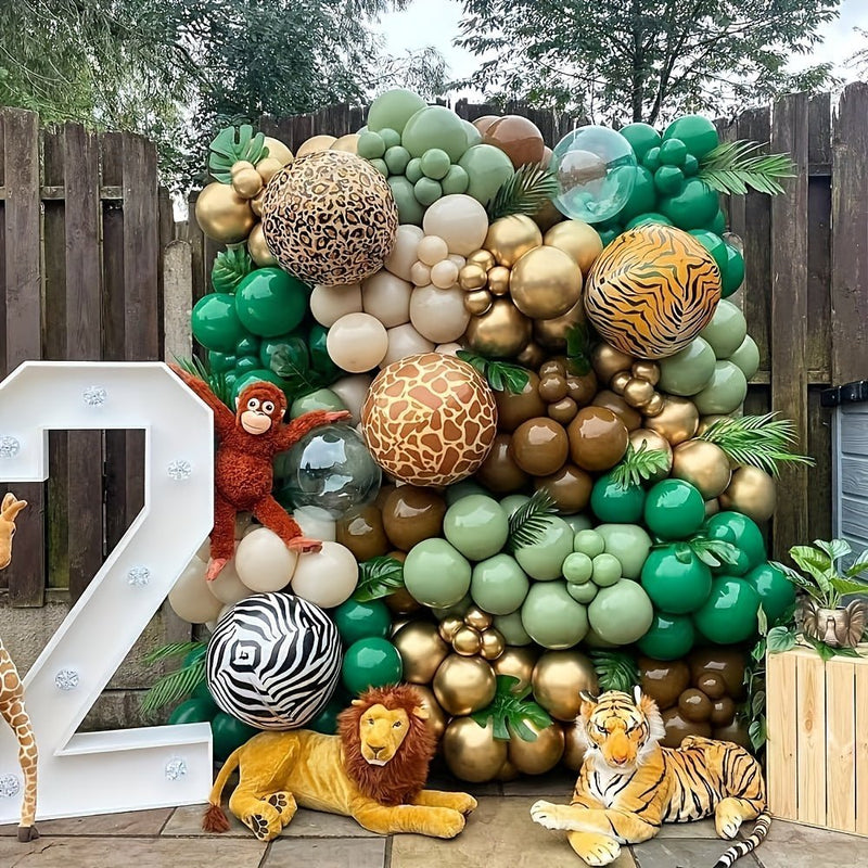 Juego De 142 Guirnaldas De Globos Grises, Verdes Y Marrones, Arco De Globos De Bosque Salvaje De Safari En La Jungla, Globos De Cacao De Café Dorado Verde Oliva Para Cumpleaños, Bodas, Fiestas, Decoración - SACASUSA