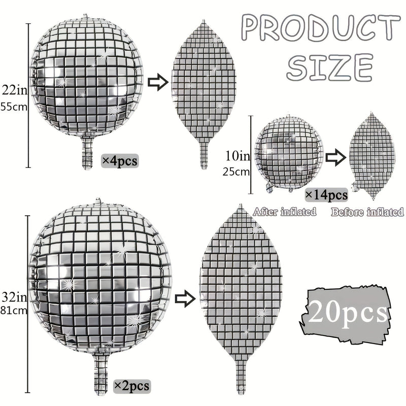 Juego de 20, Globos de Disco Plateado 4D - Película de Aluminio de Alta Calidad, Deslumbrante Decoración de Fondo de Fiesta & Habitación, Apto para Diversas Ocasiones, Edades 14+ - SACASUSA