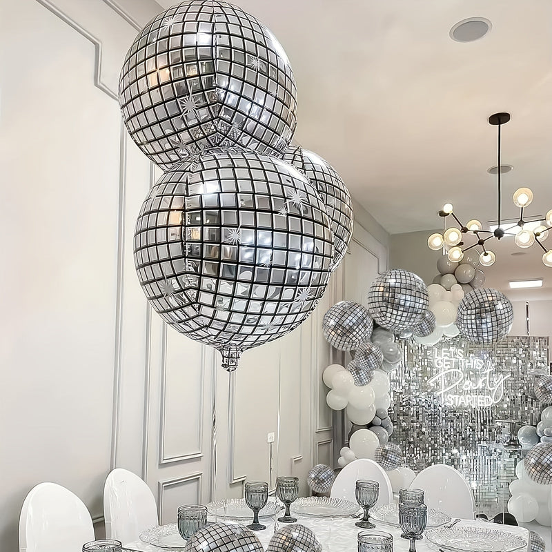 Juego de 20, Globos de Disco Plateado 4D - Película de Aluminio de Alta Calidad, Deslumbrante Decoración de Fondo de Fiesta & Habitación, Apto para Diversas Ocasiones, Edades 14+ - SACASUSA