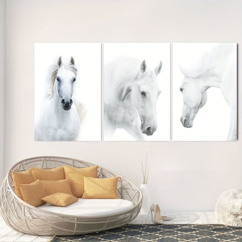 Juego De 3, Pintura De Lienzo De Caballo Blanco Sin Marco, Pintura De Lienzo Impresa En Alta Definición, Imágenes Modulares, Arte De Pared, Imágenes, Carteles, Arte De Lienzo Para Sala De Estar, Dormitorio, Decoración Del Hogar, 16x24 Pulgadas - SACASUSA