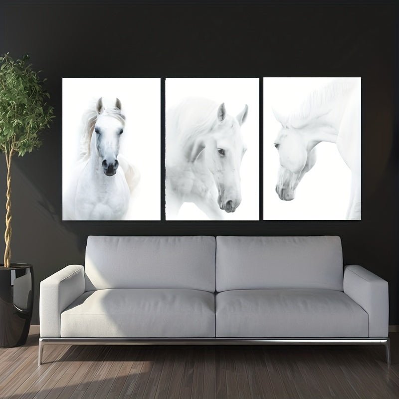 Juego De 3, Pintura De Lienzo De Caballo Blanco Sin Marco, Pintura De Lienzo Impresa En Alta Definición, Imágenes Modulares, Arte De Pared, Imágenes, Carteles, Arte De Lienzo Para Sala De Estar, Dormitorio, Decoración Del Hogar, 16x24 Pulgadas - SACASUSA