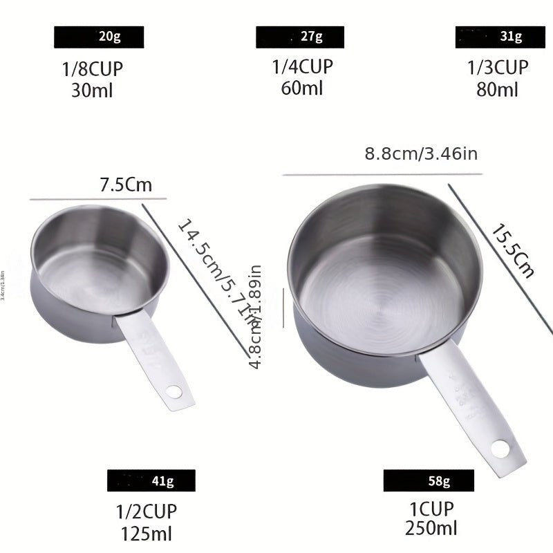 Juego de 5 Tazas Medidoras Apilables de Acero Inoxidable: Medición Precisa, Almacenamiento Conveniente, Fácil de Limpiar, Duradero y Versátil Utensilio de Cocina - SACASUSA