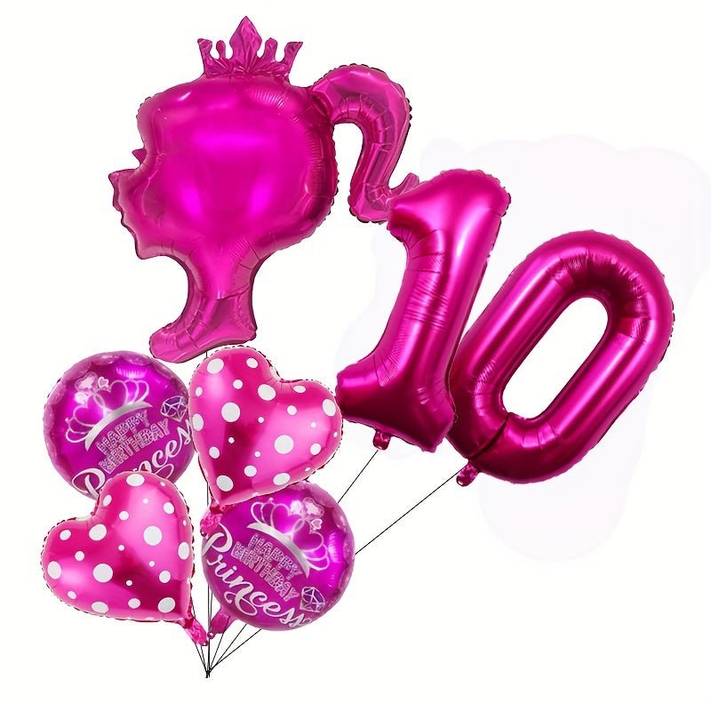 Juego de 6/7 globos de foil temáticos de Princesa Rosa - Decoración para fiestas de niñas, Nylon de calidad, Atrezzo fotográfico, Idea de regalo, 14+ años, Sin electricidad - SACASUSA