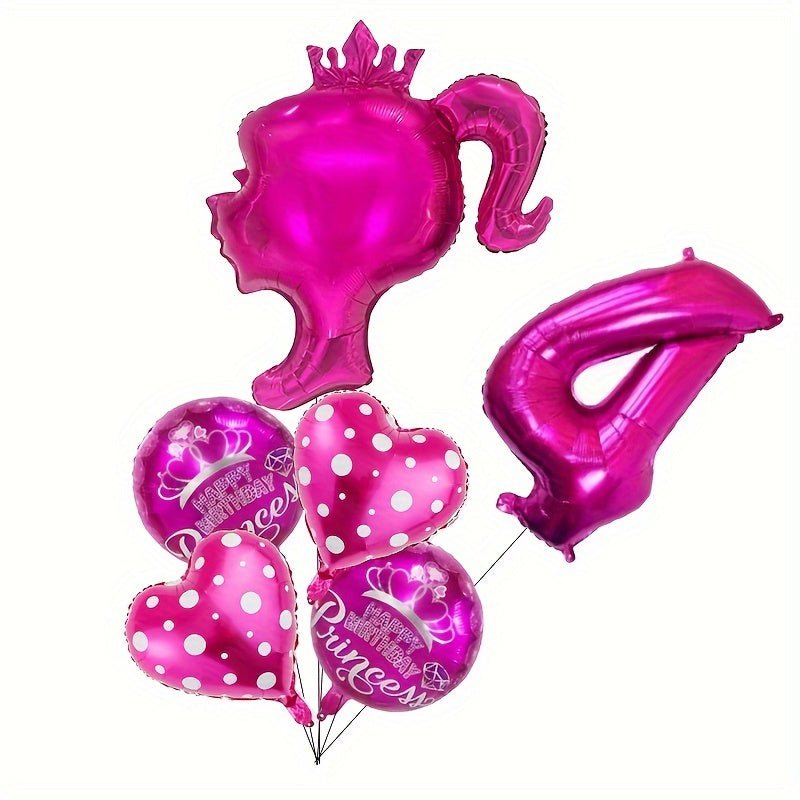 Juego de 6/7 globos de foil temáticos de Princesa Rosa - Decoración para fiestas de niñas, Nylon de calidad, Atrezzo fotográfico, Idea de regalo, 14+ años, Sin electricidad - SACASUSA