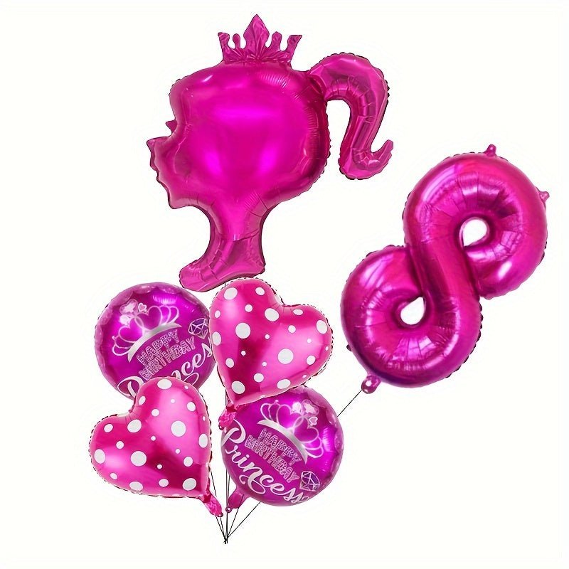 Juego de 6/7 globos de foil temáticos de Princesa Rosa - Decoración para fiestas de niñas, Nylon de calidad, Atrezzo fotográfico, Idea de regalo, 14+ años, Sin electricidad - SACASUSA