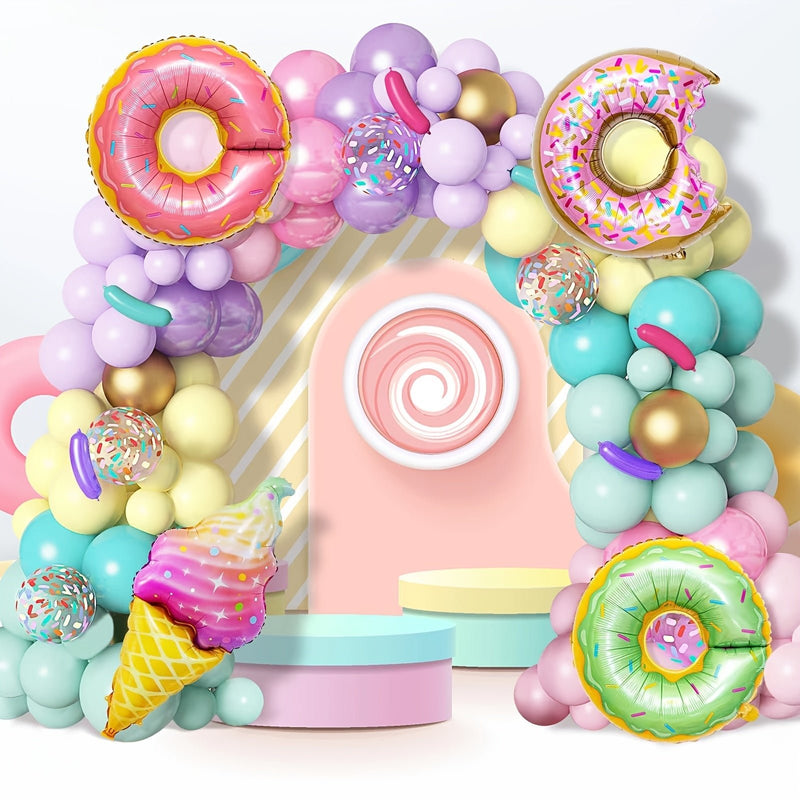 Juego de Arco de Globos de Rosquillas Pasteles (139 piezas) - Decoración Perfecta para Fiestas Infantiles, Baby Showers y Eventos de Temática de Dulces (Edades 14+) - SACASUSA