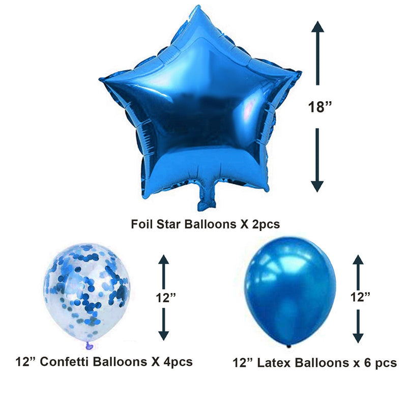 Juego de decoraciones de globos de feliz cumpleaños azules de 16 pulgadas, 13 piezas, pancarta con letras, globos de papel de estrella gigante, globos de confeti de 12 ", globos de látex - SACASUSA