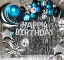 Juego de decoraciones de globos de feliz cumpleaños plateados de 16 pulgadas: pancarta con letras de 13 piezas, lámina de estrella gigante de 2 piezas, confeti de 4 piezas, globos de látex de 6 piezas - SACASUSA