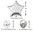 Juego de decoraciones de globos de feliz cumpleaños plateados de 16 pulgadas: pancarta con letras de 13 piezas, lámina de estrella gigante de 2 piezas, confeti de 4 piezas, globos de látex de 6 piezas - SACASUSA