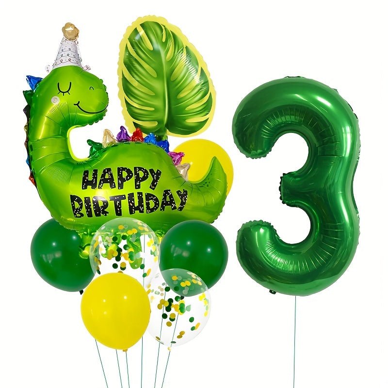 Juego de Globos de Aluminio con Diseño de Dinosaurios: Decoración de Fiesta Selvática de 32 pulgadas con Números y Hojas, Ideal para Cumpleaños, Baby Showers y Fiestas de Verano - Cinta Rizada Incluida - SACASUSA